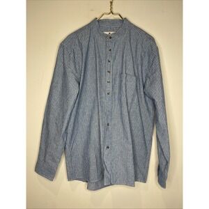 NEW Lee Valley Ireland Mens Vintage Grandfather Shirt Collarless XL Blue Striped